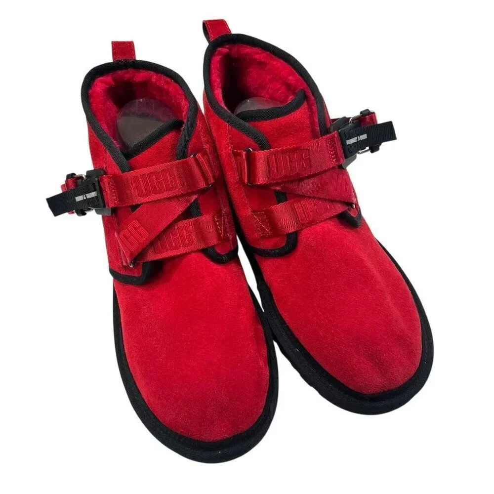 UGG Men's NWOB Neumel Snapback Red Buckle Suede Ankle Boots Size 11